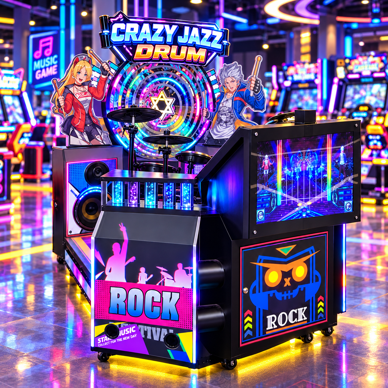 Crazy Jazz Drum music rhythm arcade machine three quarter view